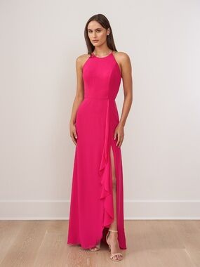JASMINE FUCHSIA CHIFFON MAXI WEDDING GUEST BRIDESMAIDS DRESS GOWN SIZE 12